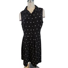 Talbots Size 14W Sleeveless Black Shirt Dress with White Floral Design