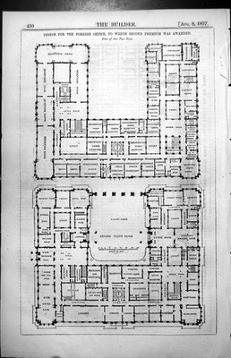 Antiker Druck Design Auswärtiges Amt Plan ein Paar Etage Zweite Premium 1857