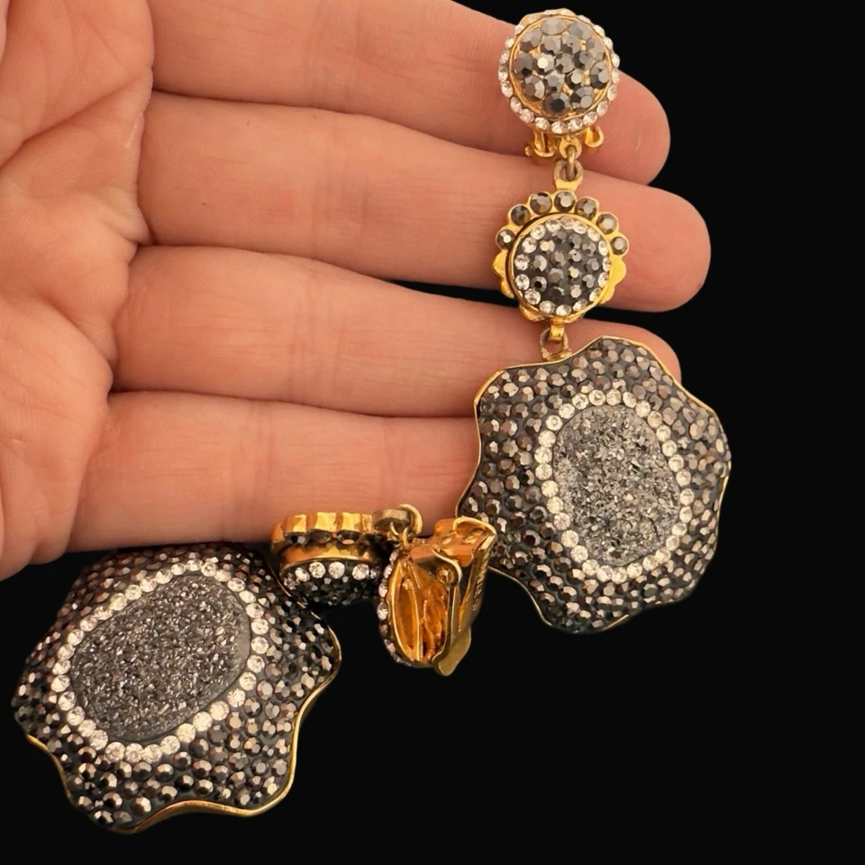 🖤 RUNWAY 🖤 3" SIGNED Jose & Maria BARRERA Black Gold 🖤 Neiman Marcus EARRINGS - Image 4 of 4