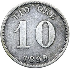Schweden - Oskar II. - M&uuml;nze - 10 Ore Oere 1899 - Silber
