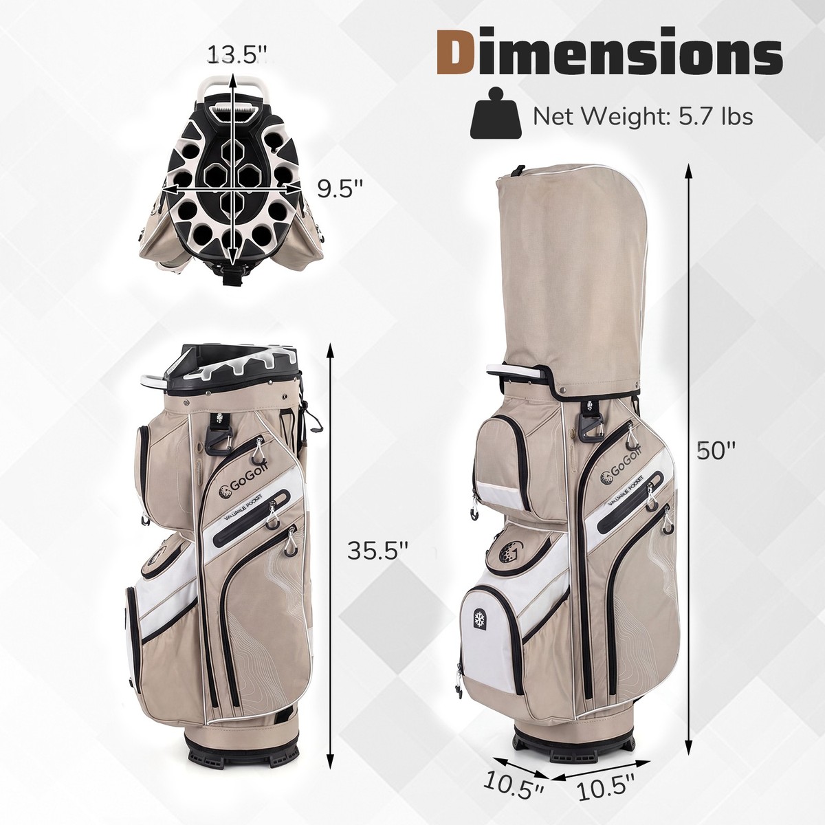 Golf Cart Bag, Molded Lock Top Golf Bag w/14-Way Full Length