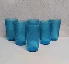 6 Vtg Anchor Hocking Pagoda 10oz Drinking Glasses Leaser Blue Bamboo Texture