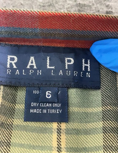 VTG Ralph Lauren Tartan Plaid Wrap Skirt Leather Buckle Wool Khaki Green Red 6 - Picture 3 of 4