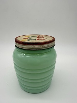 Vintage Fire King Anchor Hocking Jadeite Beehive Grease Jar W