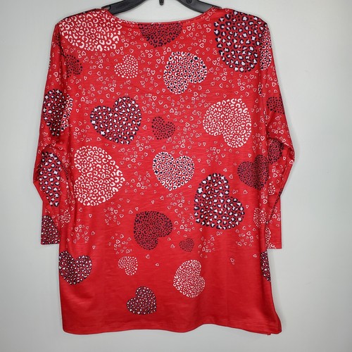 Allison Daley Womens SZ M Top 3/4 Sleeve Red Hearts Sequins Tunic Lightweight - Picture 2 of 17