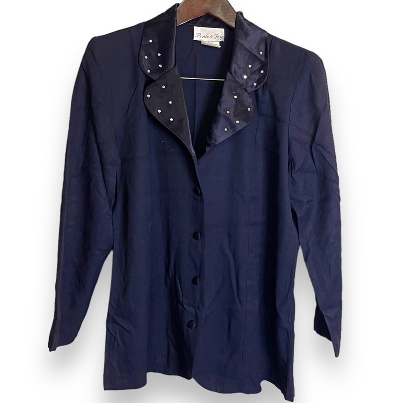 Vintage Pride & Joy Blazer Jacket Women's 8 P Blue USA Glam Rhinestone Studded