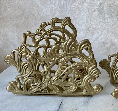 vtg Brass Letter or Napkin Holders set 2, ornate metal - Picture 4 of 8