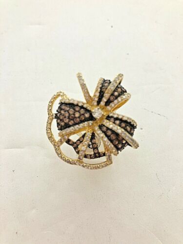 Ring Sterlingsilber 0,925 Gold Vermeil Schokolade und Klar CZ 30 mm Bandgröße 6 - Bild 2 von 10