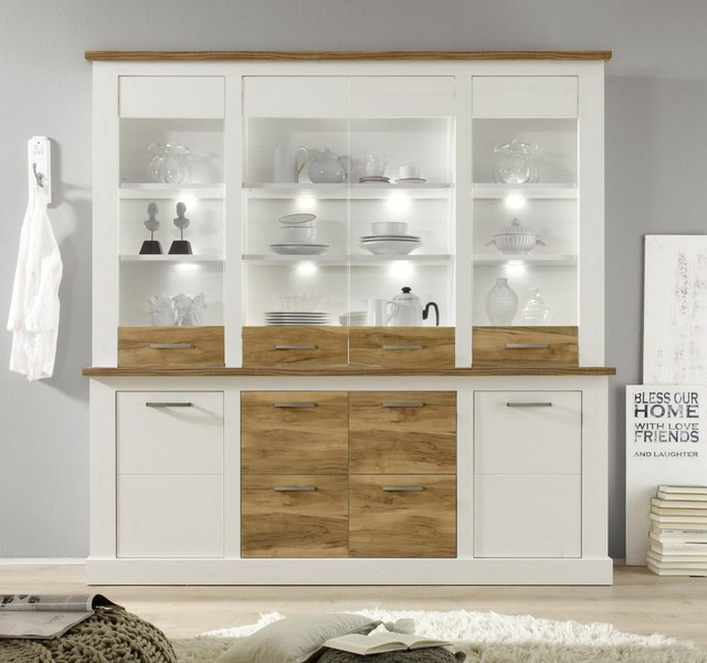 Buffet Buffetschrank Pinie Weiss Nussbaum 210x210 Wohn Esszimmer Schrank Toronto