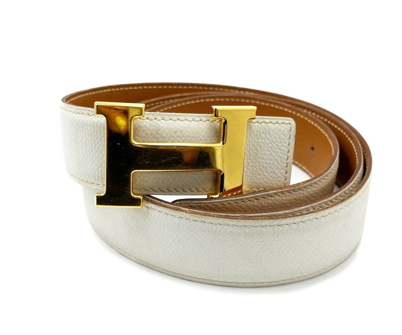 Hermes Constance 35mm Gold H White Grain Brown Reversible Belt 100cm