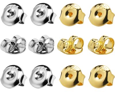 6 Pairs 14K Gold Earring Backs 925 Sterling Silver Earring Backs for Droopy Ears