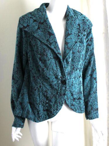 Cut Loose Sz S JADE TEAL Gorgeous Chenille Tapestry Floral Art Jacket Lovely - Picture 2 of 9
