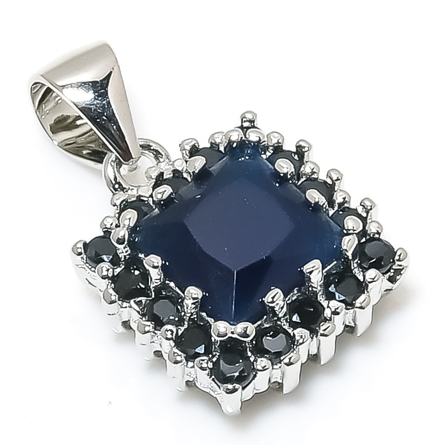 Blue Sapphire, Spinel Gemstone 925 Solid Sterling Silver Pendant  Gift Her