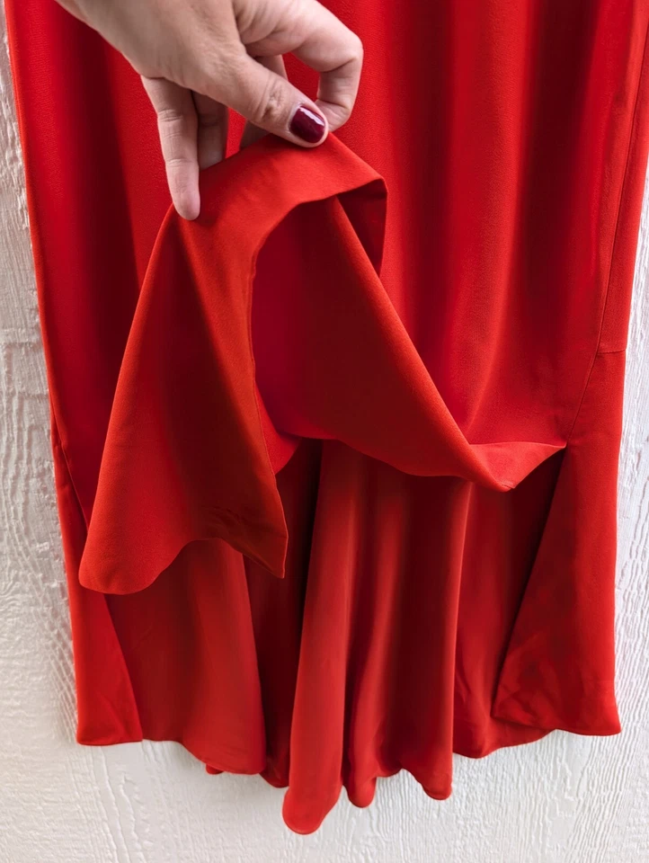 Vestido midi Akris Punto rojo cuello en V abertura frontal fiesta fiesta para mujer talla 6 Foto 4 de 4