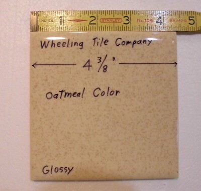 1 pc. Oatmeal 4-3/8'' Gloss Ceramic Tile by Wheeling Co. Speckled Beige-Brown USA