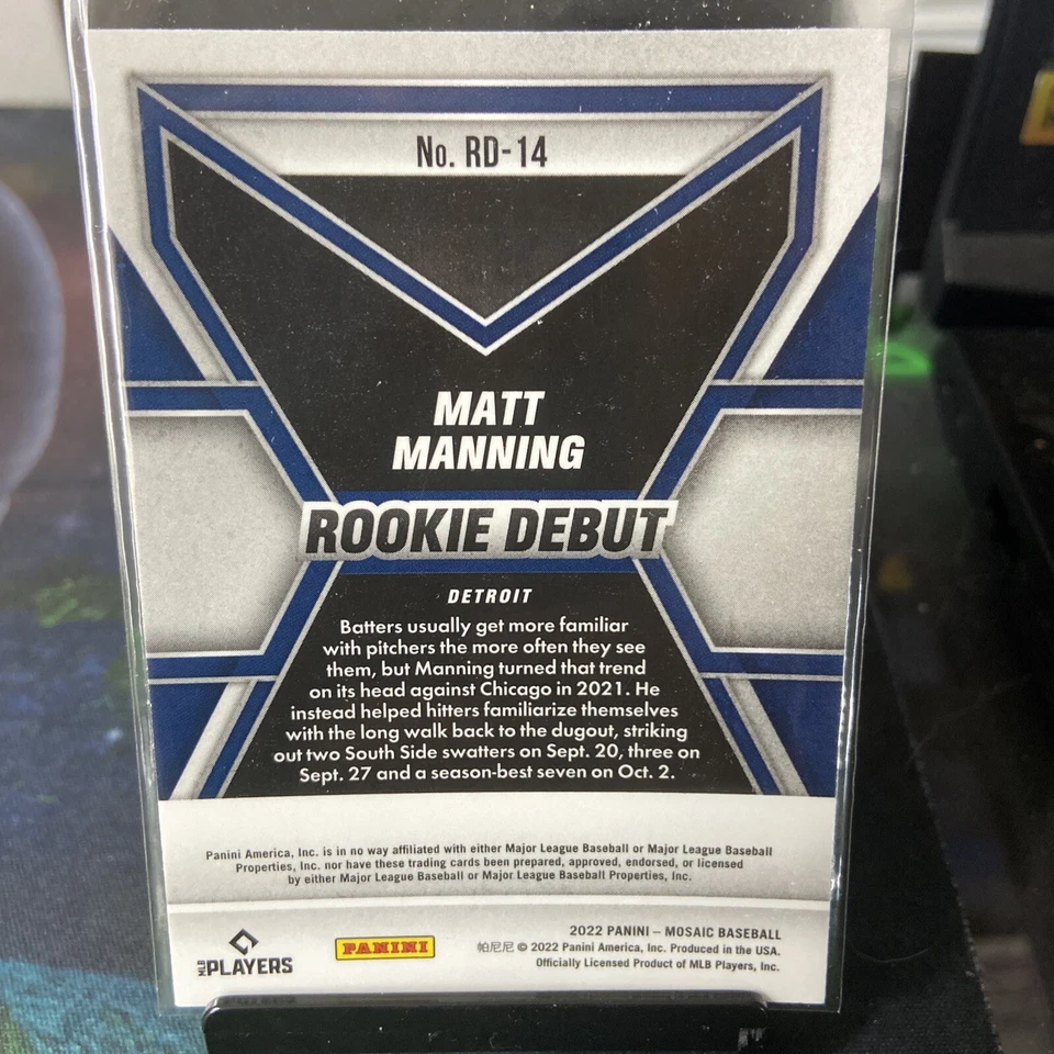 2022 Panini Mosaic RC Rookie Debut Matt Manning Detroit Tigers Near Mint Insert - Image 4 of 4