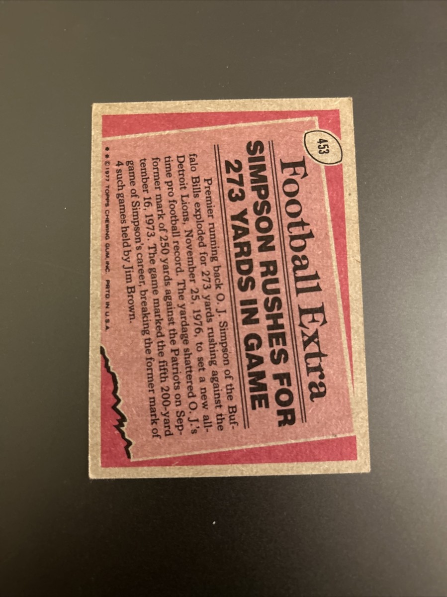 1977 Topps - Record Breaker #453 O.J. Simpson Football Card 5R | eBay