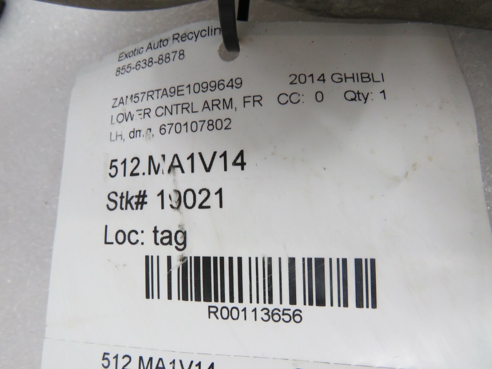 Maserati Ghibli, LH, Left Lower Control Arm, Used, P/N 670107802
