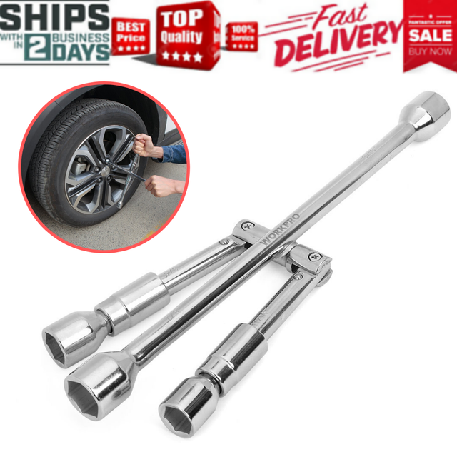 Universal Tire Lug Nut Wrench Four 4 Way Heavy Duty Folding 13/16 1/16