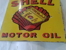 PORCELAIN SHELL ENAMEL SIGN 18X22 INCHES DOUBLE SIDED WITH FLANGE