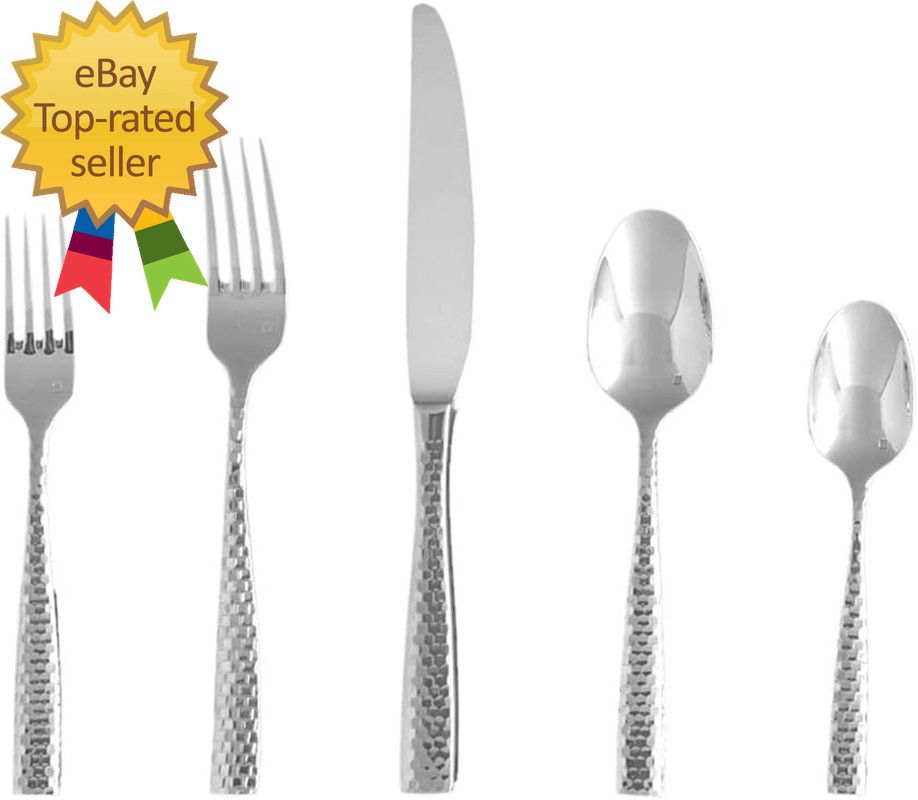 Lucca Flatware Set, 20-Piece, Faceted Stainless