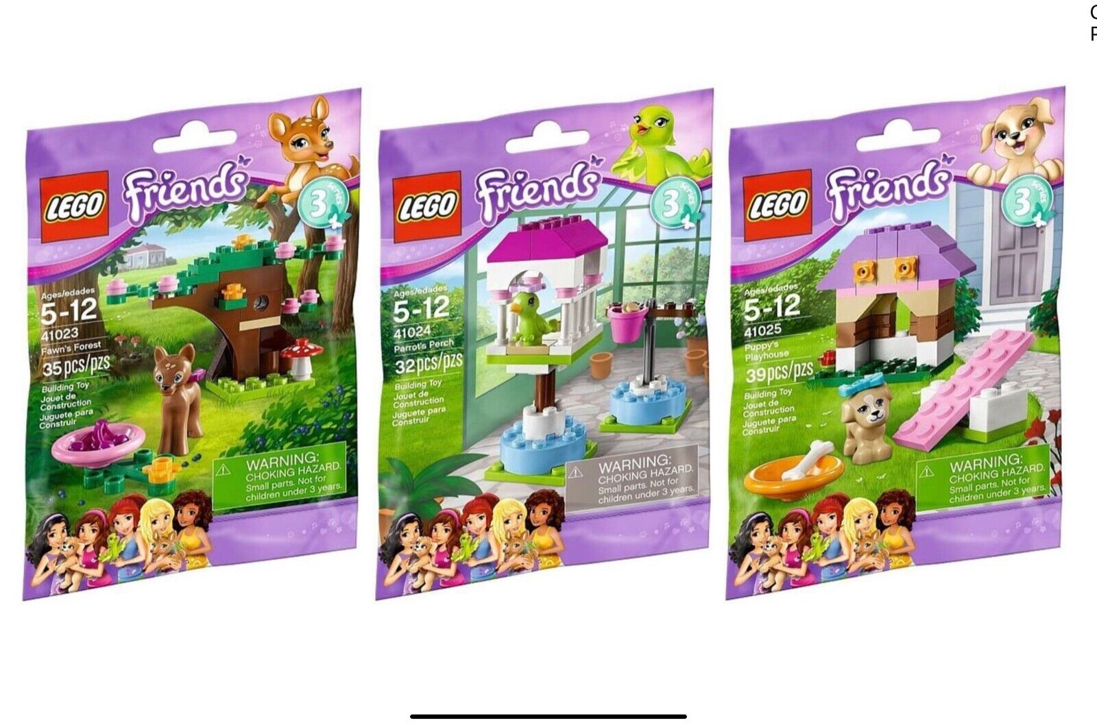 LEGO Lego Friends Animal Series 3 Complete Set with Parrot Puppy Fawn Roll  New