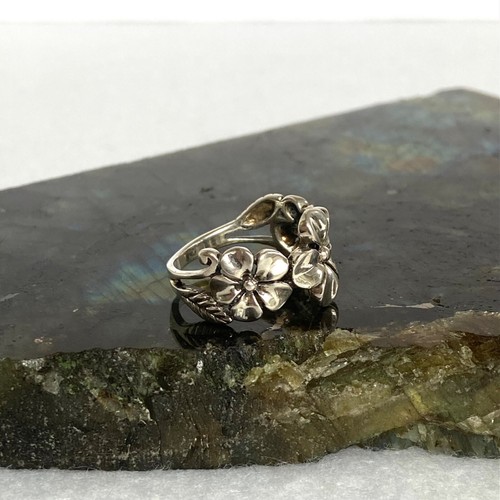 Sterling Silver 925 Floral Plumeria Flower Band Ring Hawaiian Style Sz 6.75 - Picture 5 of 19