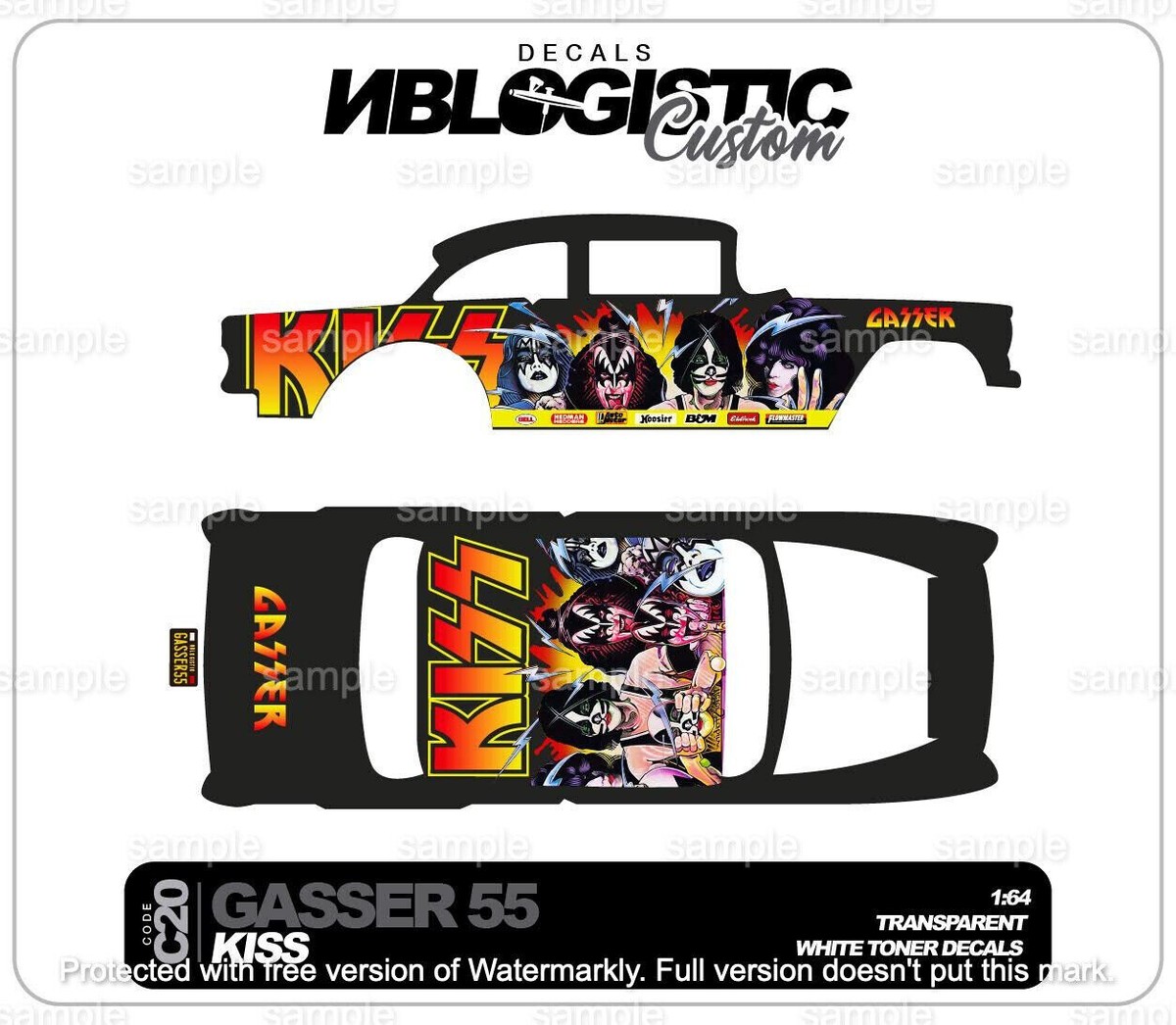 55 CHEVY GASSER Custom Universal WaterSlide Decal for hot wheels 1