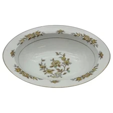 Style House Fine China Japan Indore Yellow Flowers with Gold Trim Oval Bowl 11"