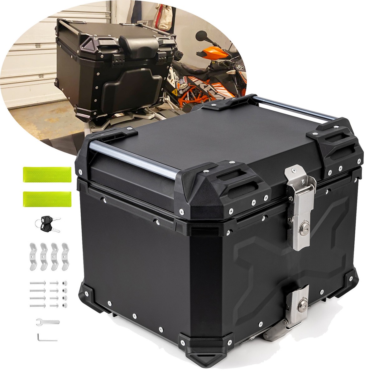 Universal Motorcycle Top Case 45L Aluminum Tail Box Trunk Tour