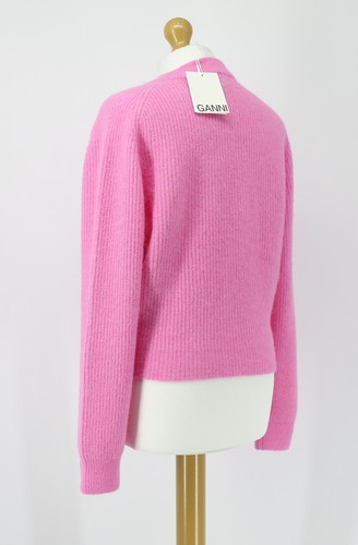 GANNI BUTTERLY BUTTON WOOL KNIT WOMENS CARDIGAN UK M WILD ORCHID PINK RRP £309 H - Picture 3 of 9