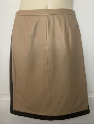 Saks Fifth Avenue Folio Collecion Woman s Tan Black Leather Skirt Size 4