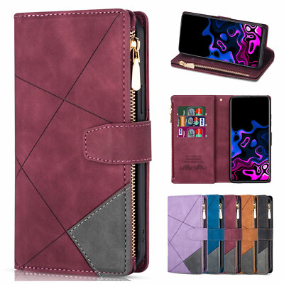 Leather Flip Stand Zipper Wallet Phone Case For Samsung Galaxy S25 S24 S23 S22