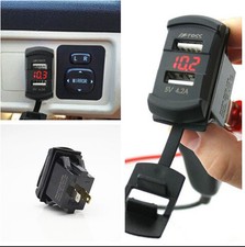 Presa Caricabatteria USB Doppia Porta Auto SUV Montaggio Pannello Jack Interruttore Voltmetro LED Rosso