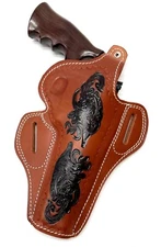 For COLT ANACONDA .44 MAG 6," Right Hand Tooled Leather Thumb Break Belt Holster