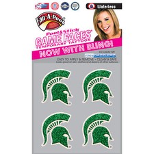 Fan-A-Peel Michigan State Waterless Peel and Stick Temporary Tattoos, Glitter
