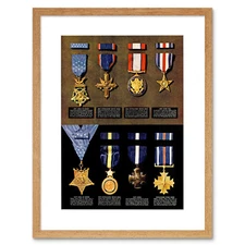 War Drawing WWII Medal Honor Cross Army Navy Air Force Framed Wall Art Print