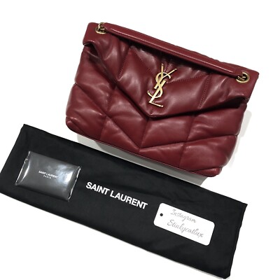 BRAND NEW SAINT LAURENT YSL PUFFER LOULOU SMALL CHAIN BAG QUILTED RED LAMBSKIN