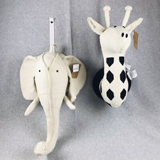 2 Nursery Wall decor Large Wool Plush Animal elephant giraffe Safari Themed