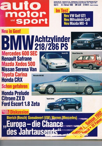 Zeitschrift Auto Motor und Sport AMS Februar 1992 #5 Honda Prelude Ford Escort