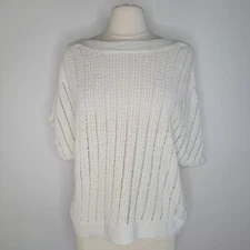 CYNTHIA ROWLEY Ivory Boatneck Knit Sweater Size S Dolman Sleeve Beach Boxy