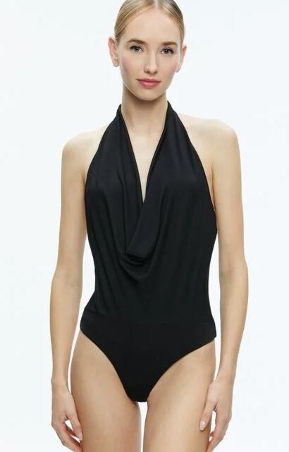 【Alice+Olivia】DANI 花柄 カウルネック オープンバック ドレス $295 ALICE + OLIVIA DANI HALTER DEEP COWL NECK BODYSUIT SZ