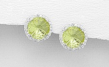 Solid Sterling Silver Green Amethyst Prasiolite CZ Halo 13mm Stud Earrings Latch