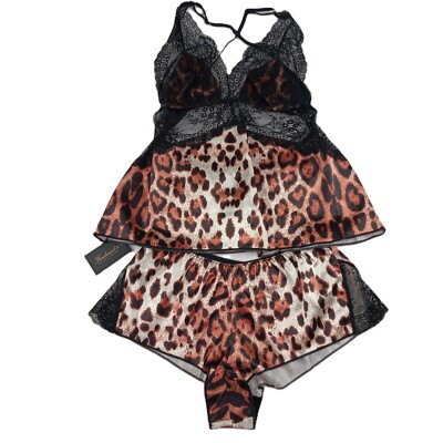 Frederick's Of Hollywood Rosalina Rose Cami Short Set Women's Size Small Leopard