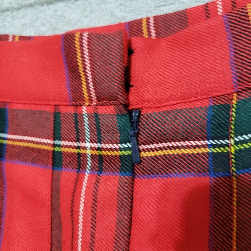 Oneil of Dublin Skirt US16? Wool Midi Red Tartan Plaid Pleated Elastic Waist - Picture 12 of 15