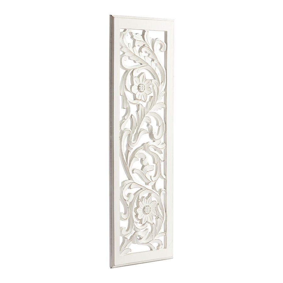 Hamptons White Wood Carved Wall Art 92cm Rectangle Flower Mandala Hand