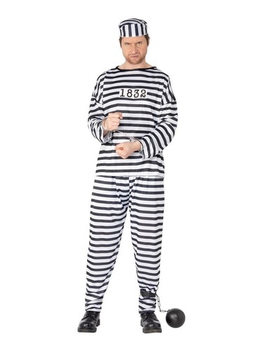 Mens Convict Fancy Dress Costume Prisoner Robber Outfit by Smiffys - Picture 3 of 4