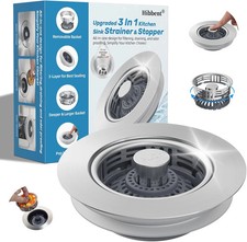 Hibbent Upgraded 3 in 1 Kitchen Sink Drain Strainer, Stainless Steel Pop Up Sink