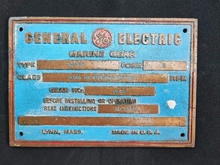 VINTAGE GENERAL ELECTRIC INDUSTRIAL BRASS MARINE GEAR PLAQUE U.S.A.