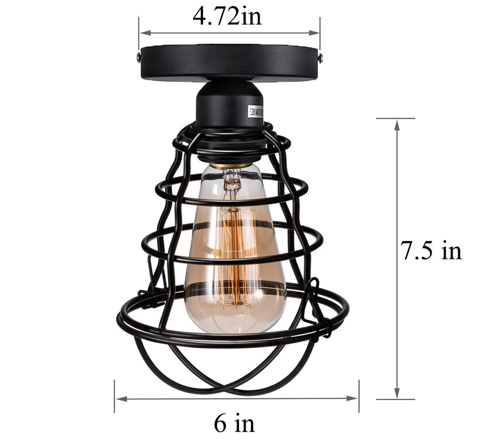 Lámpara de techo vintage para pasillo porche escalera jaula de metal negro NUEVO. Foto 2 de 4